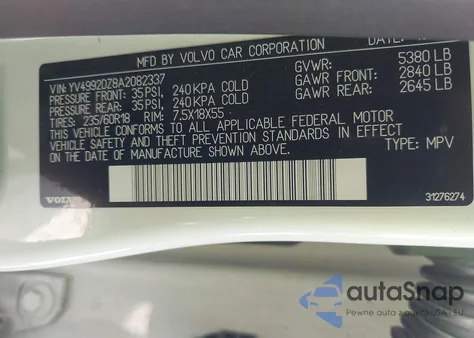 2010 Volvo Xc60 T6/T6 R-Design из США, поврежденный, VIN YV4992DZ8A2082337